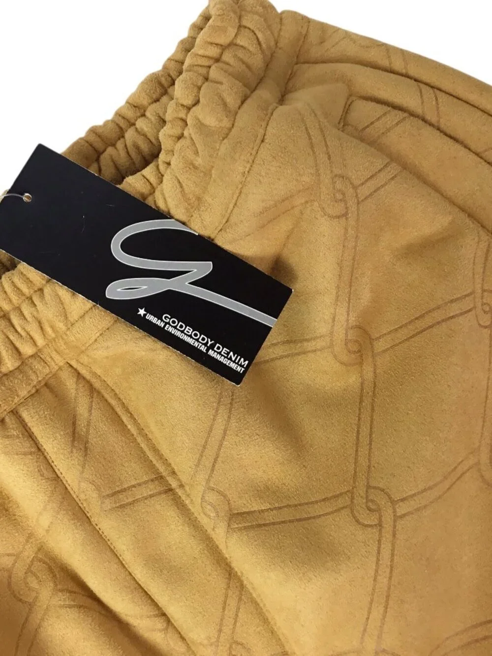 Vtg Godbody Denim NWT Banger Gold Velour Jogger Track Pants Quilted XL Embossed